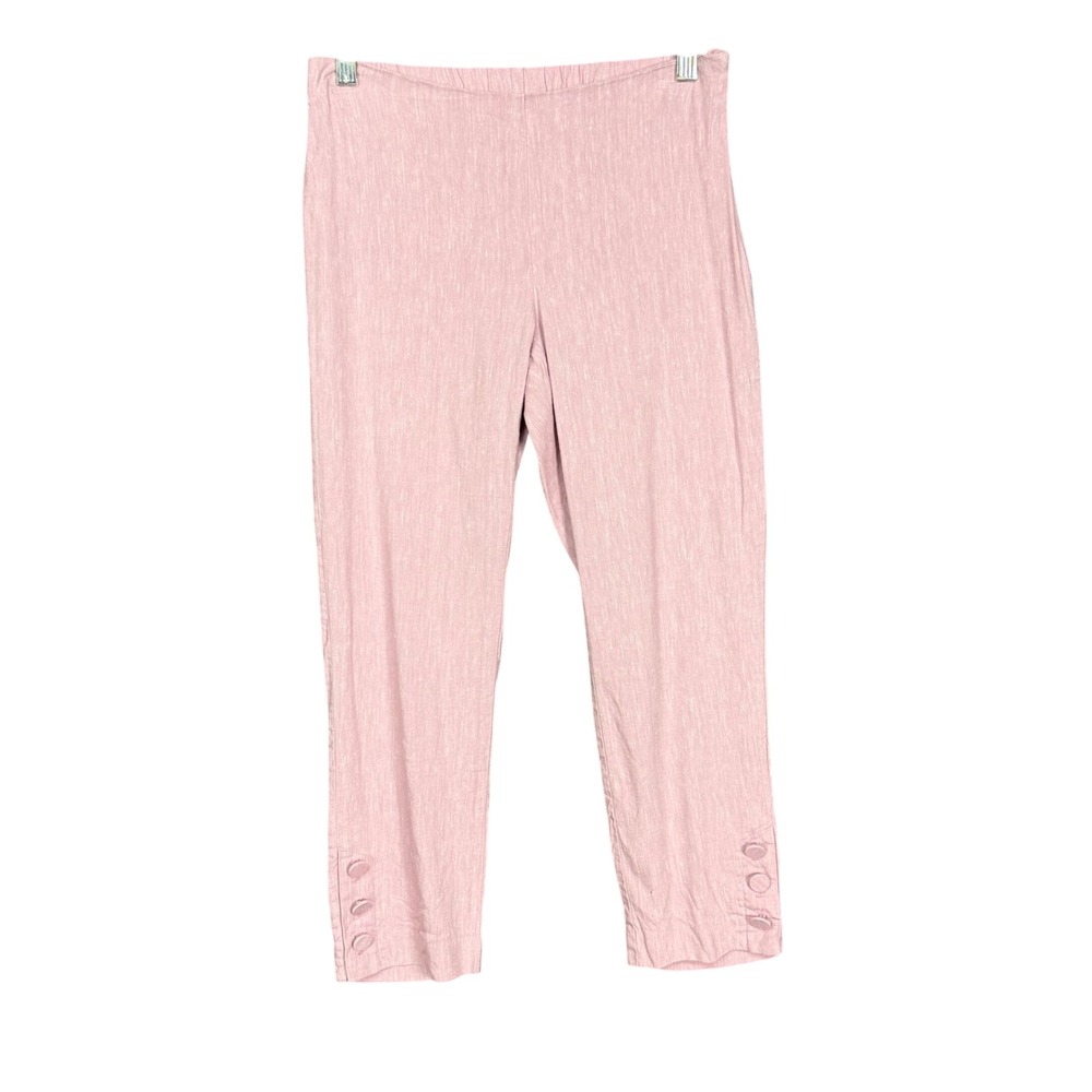 J Jill Pants Womens XSP Petite Pink Linen Stretch Crop Side Zip Button Hem Beach